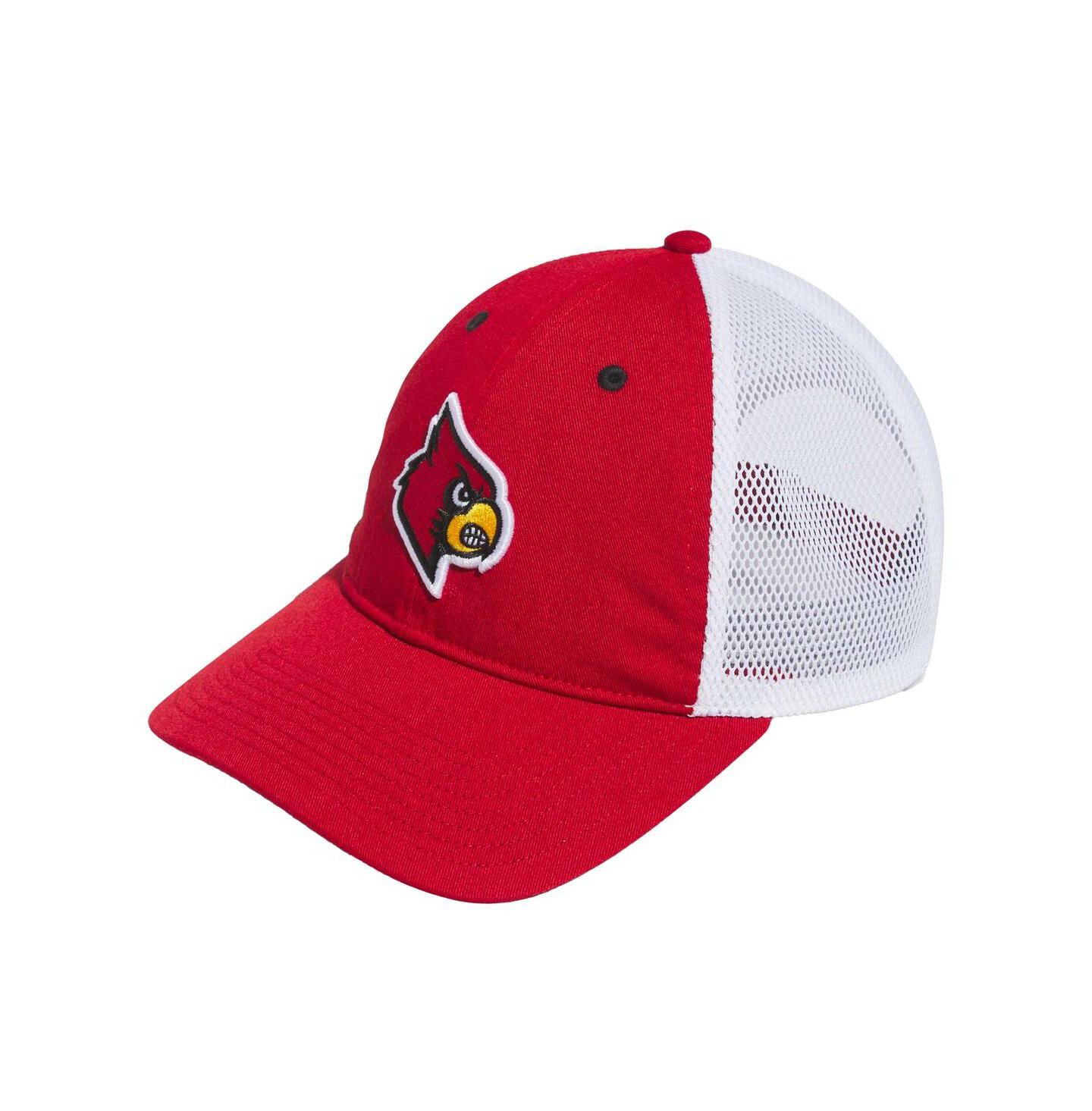 Мужская кепка adidas Red Louisville Cardinals Mascot Slouch Trucker Adjustable Hat — фото 1