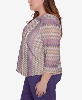 Alfred Dunner Plus Size Charm School Sparkling Zig Zag Stripe Top