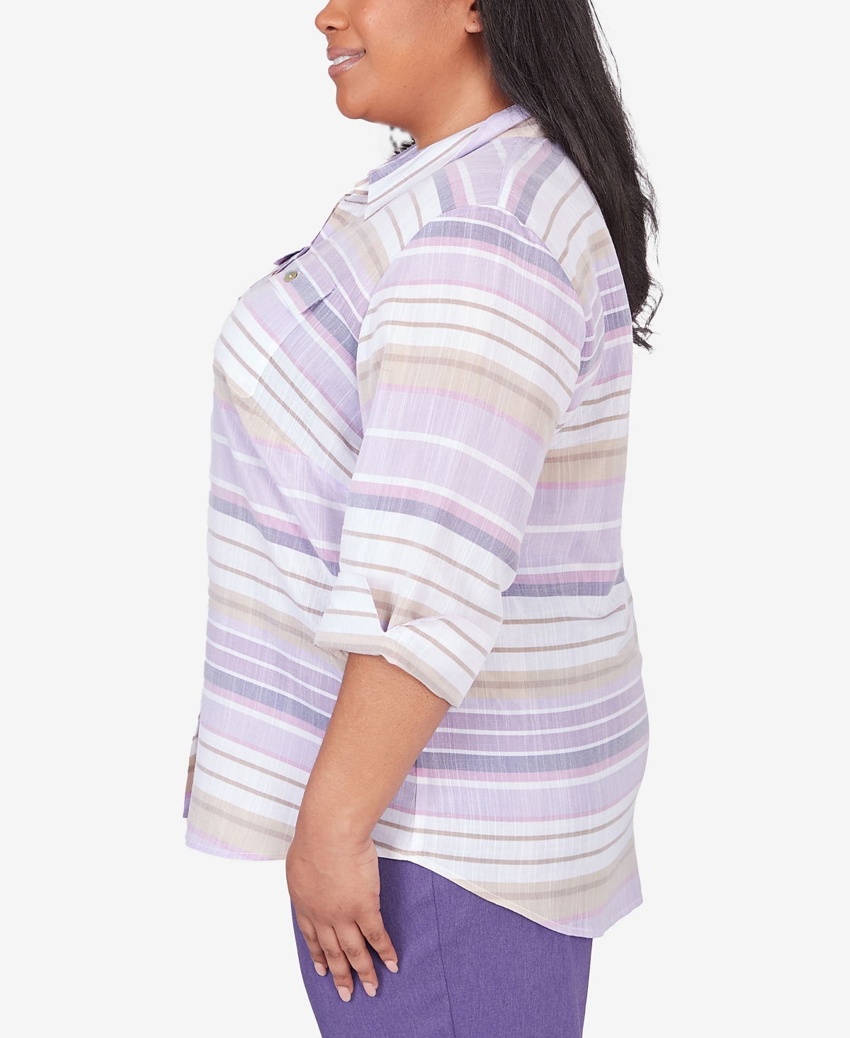 Shop Alfred Dunner Plus Size Charm School Horizontal Stripe Button Down Top In Iris