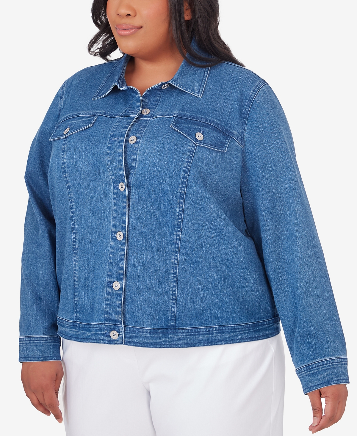 Shop Alfred Dunner Plus Size Classic Fit Denim Jacket In Medium Denim