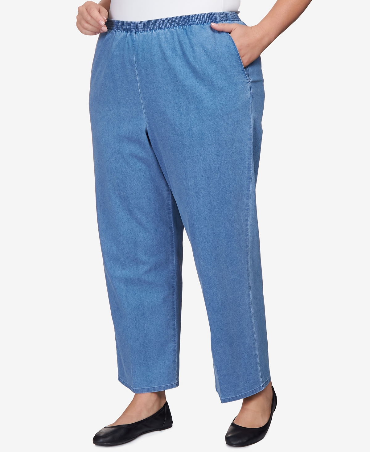 Alfred Dunner Plus Size Elastic Waist Average Length Denim Pant
