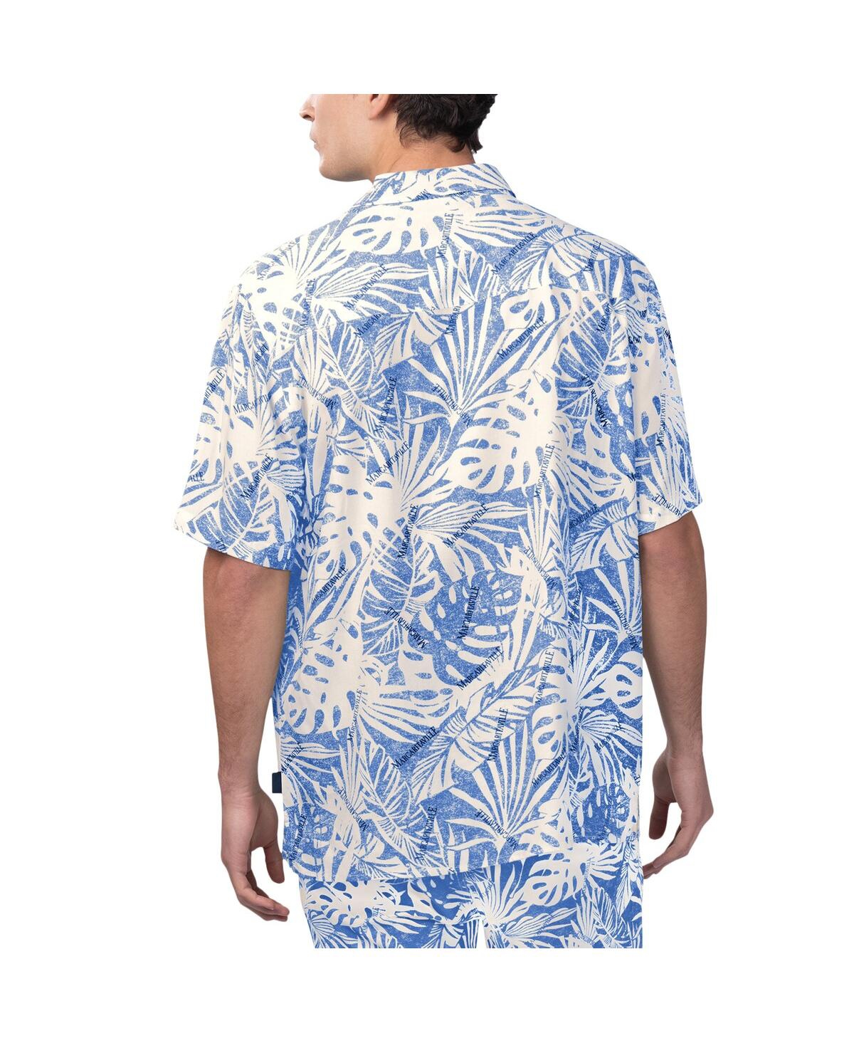 Shop Margaritaville Men's Tan Indianapolis Colts Sand Washed Monstera Print Party Button-up Shirt In Royal