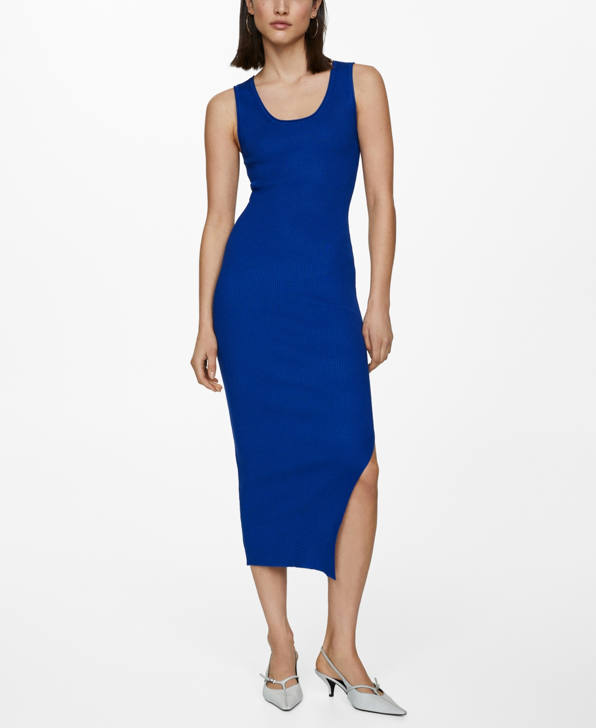 Shop Mango Women's Ribbed Long Dress In Bright Blue