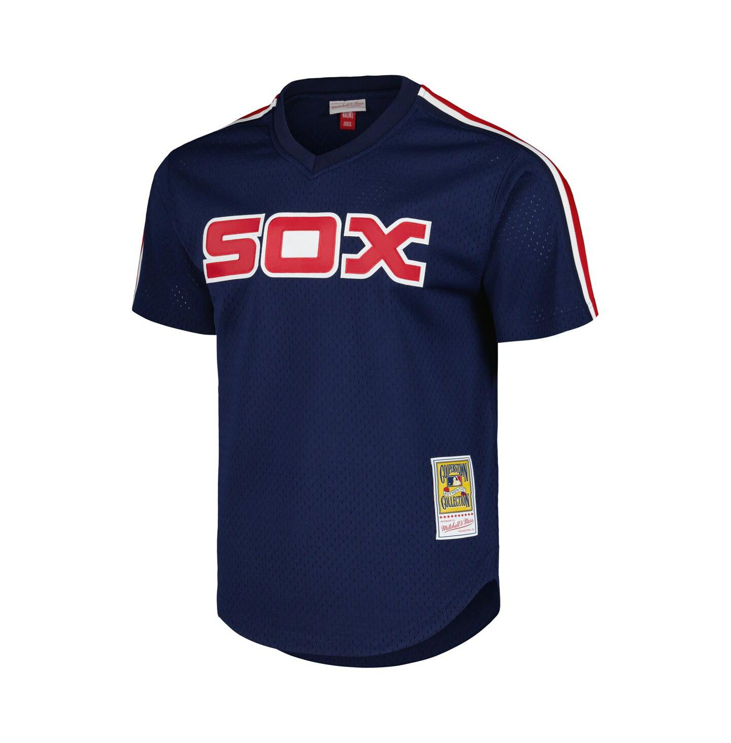 Мужской топ Mitchell & Ness Mitchell Ness Carlton Fisk Navy Chicago White Sox Cooperstown Collection Mesh Batting Practice Jersey — фото 3