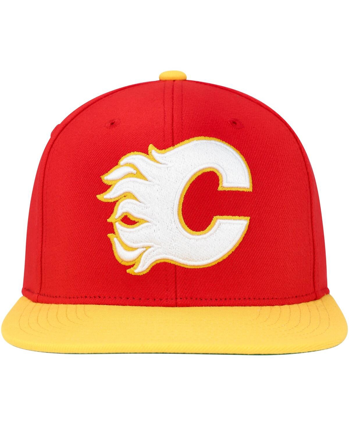 Mitchell & Ness Mitchell Ness Men's Red Calgary Flames Core Team Ground 2.0 Snapback Hat In Red Yellow