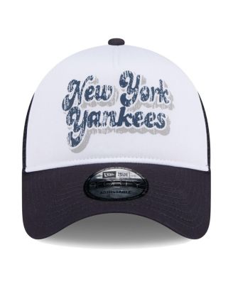 Women's White/Navy New York Yankees Throwback Team Foam Front A-Frame Trucker 9Forty Adjustable Hat