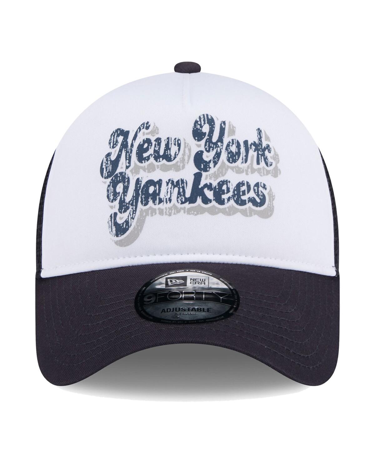 New Era Women's White/navy New York Yankees Throwback Team Foam Front A-frame Trucker 9forty Adjustable Hat In White Navy