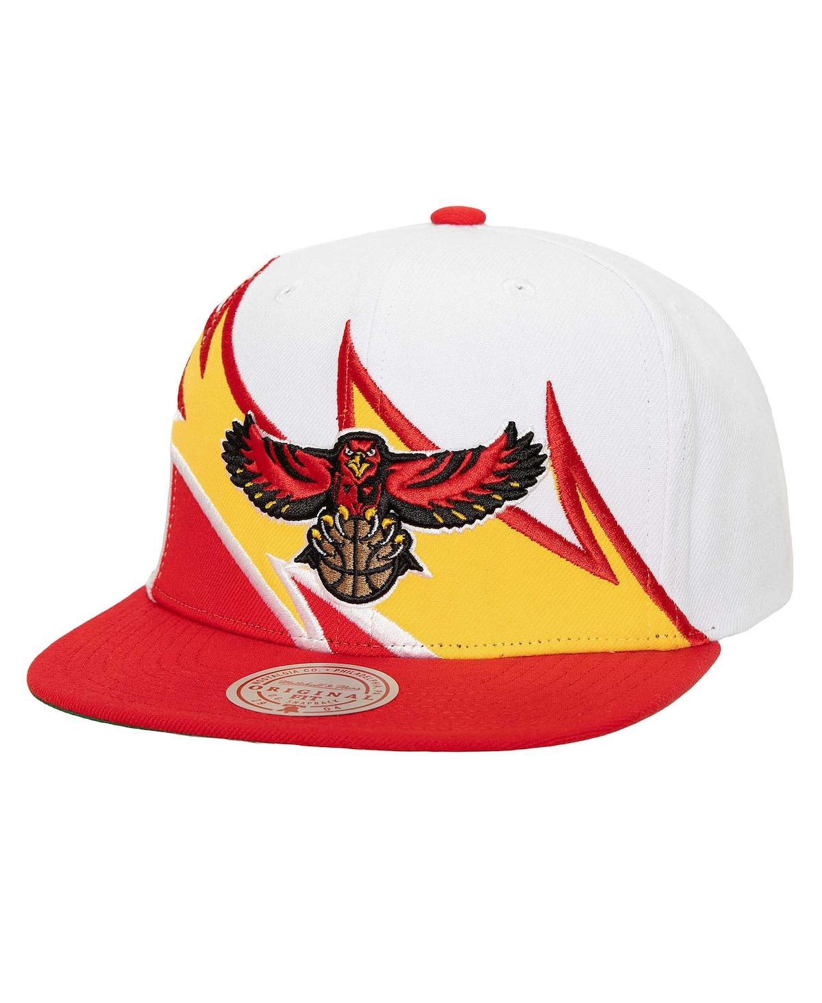 Mitchell Ness Men's White/Red Atlanta Hawks Waverunner Snapback Hat - White Red
