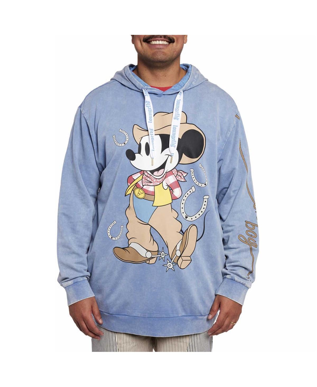Unisex Blue Mickey Mouse Western Pullover Hoodie - Blue