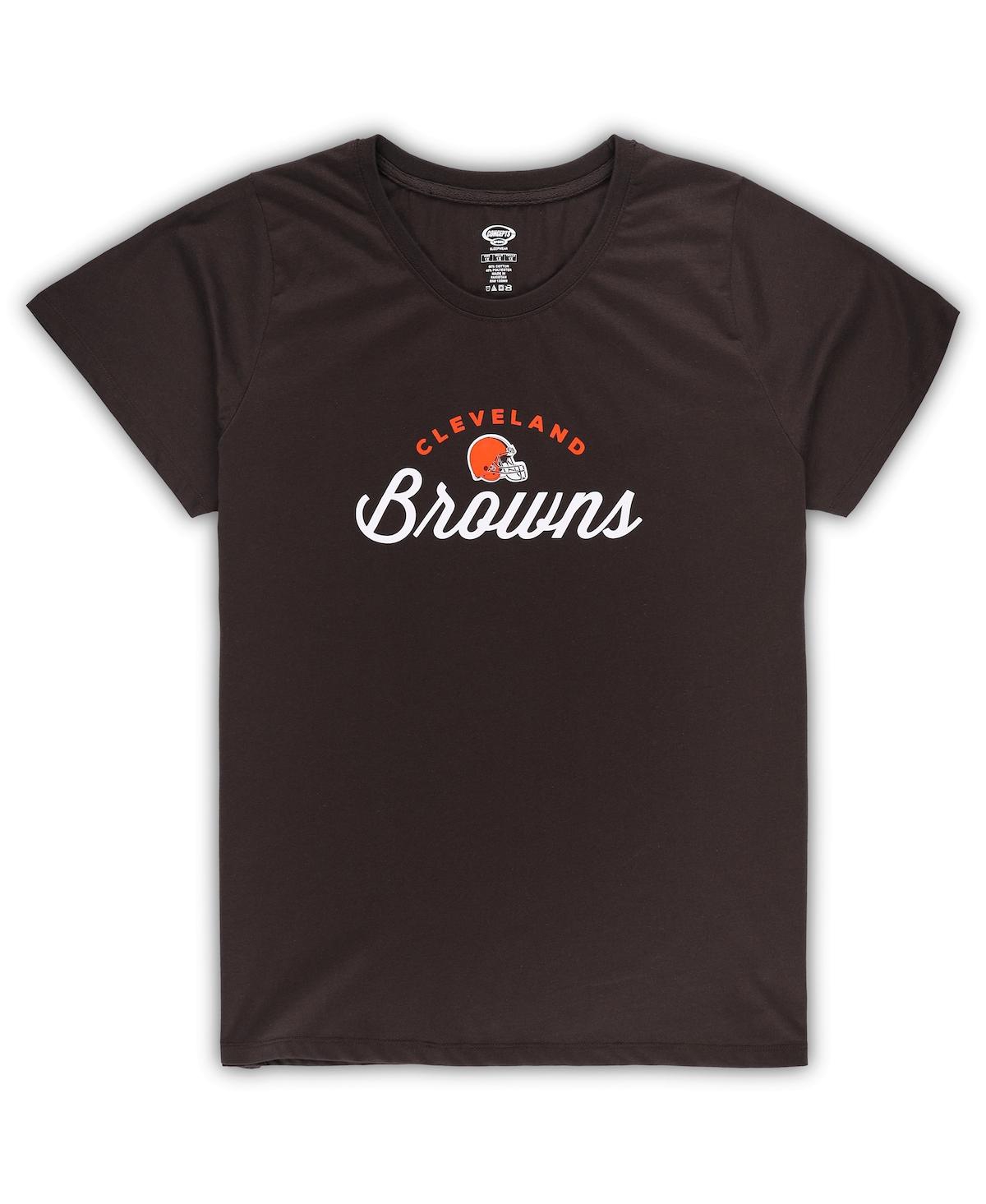 Concepts Sport Women's Brown Cleveland Browns Plus Size Badge T-shirt Flannel Pants Sleep Set In Brown