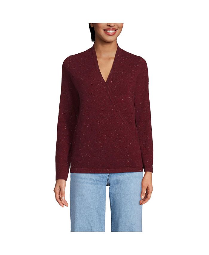 Lands' End Women's Cashmere Long Sleeve Wrap Sweater - Macy's