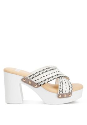 Rag and Co Womens Finley Raffia High Block Heel Mules