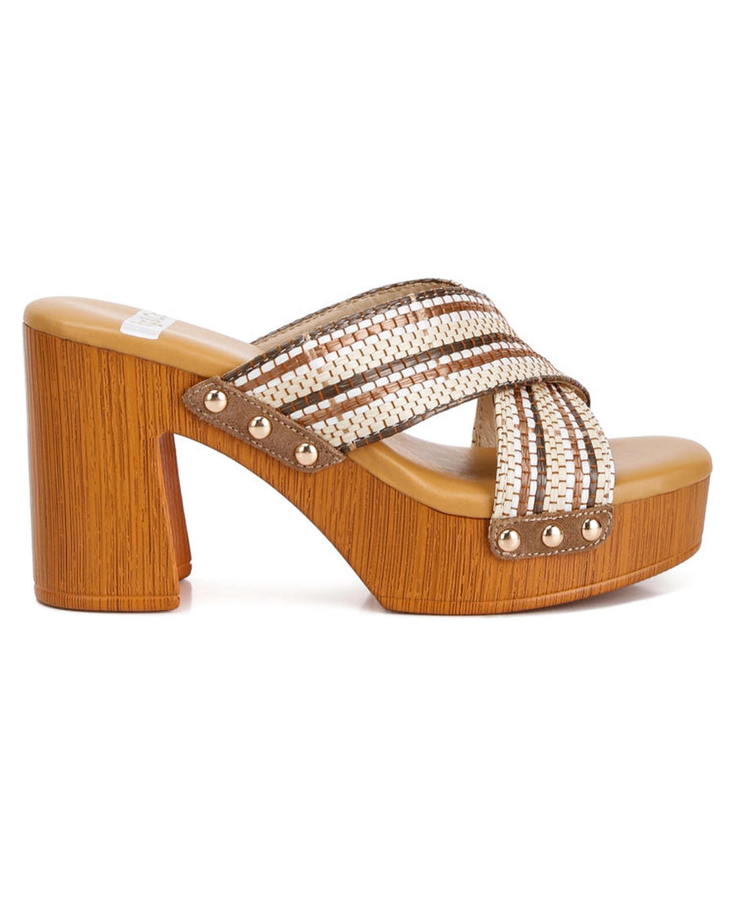 Женские сабо Rag & Co Finley Raffia High Block Heel, цвет: Бежевый / Хаки — фото 1