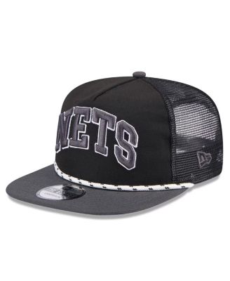 Men's Black/Charcoal Brooklyn Nets Throwback Team Arch Golfer Snapback Hat