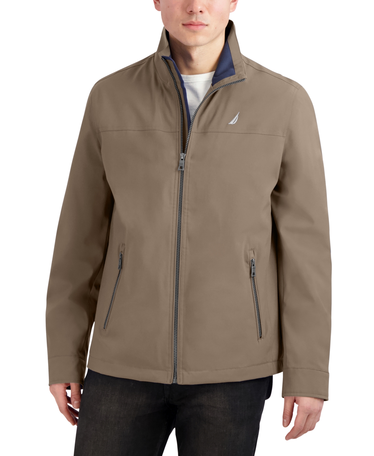 Nautica Men's Stretch Performance Windbreaker And Rain Jacket In Taupe