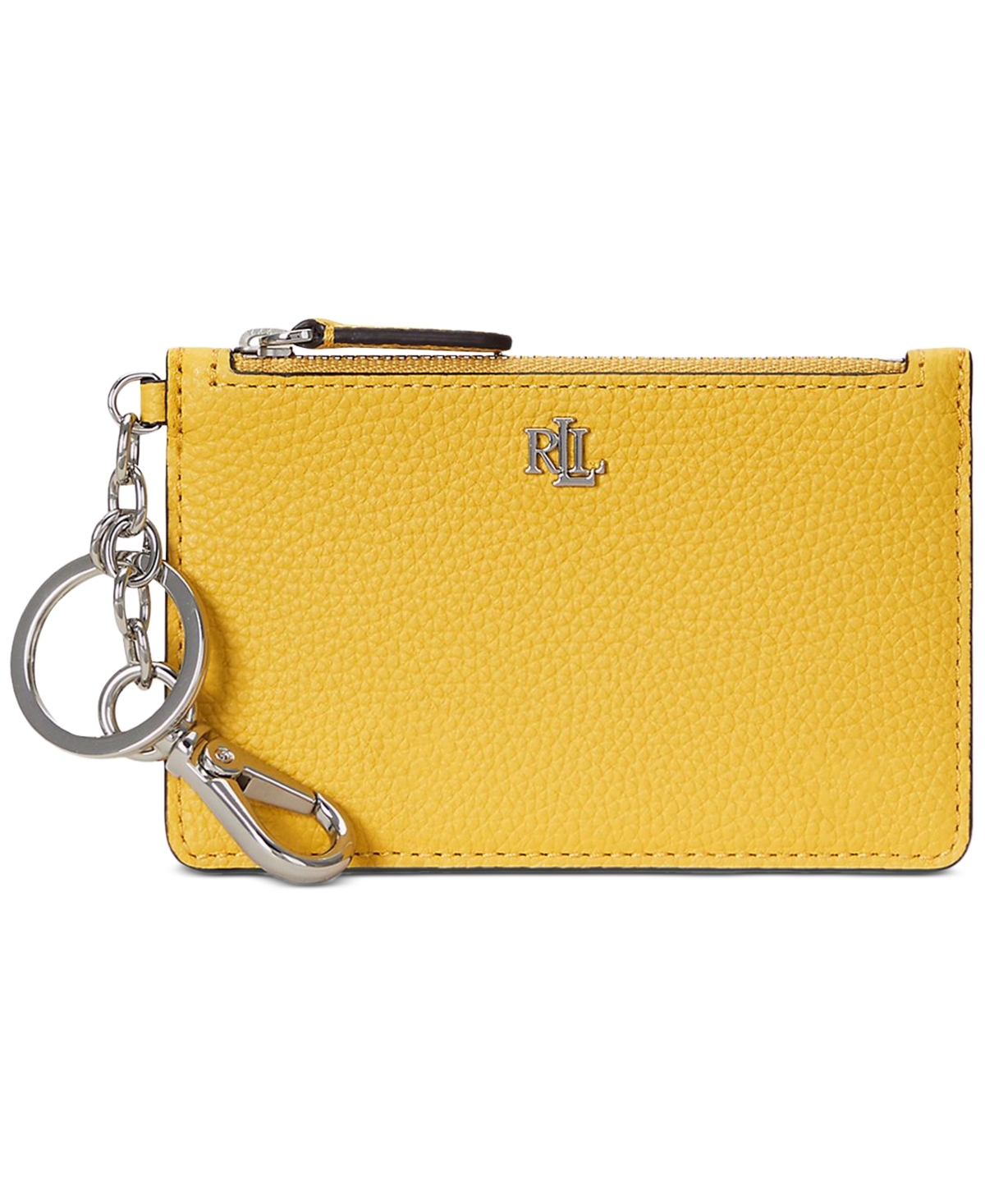 Shop Lauren Ralph Lauren Leather Zip Card Case In Yellow