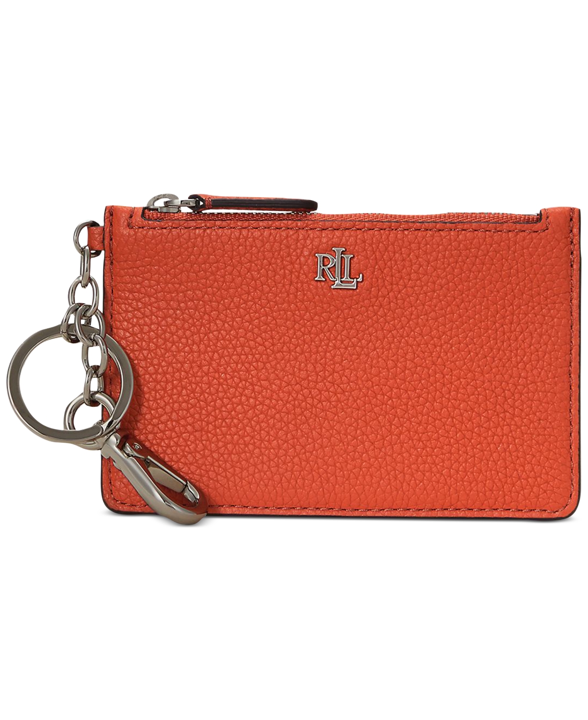 Lauren Ralph Lauren Leather Zip Card Case In Orange