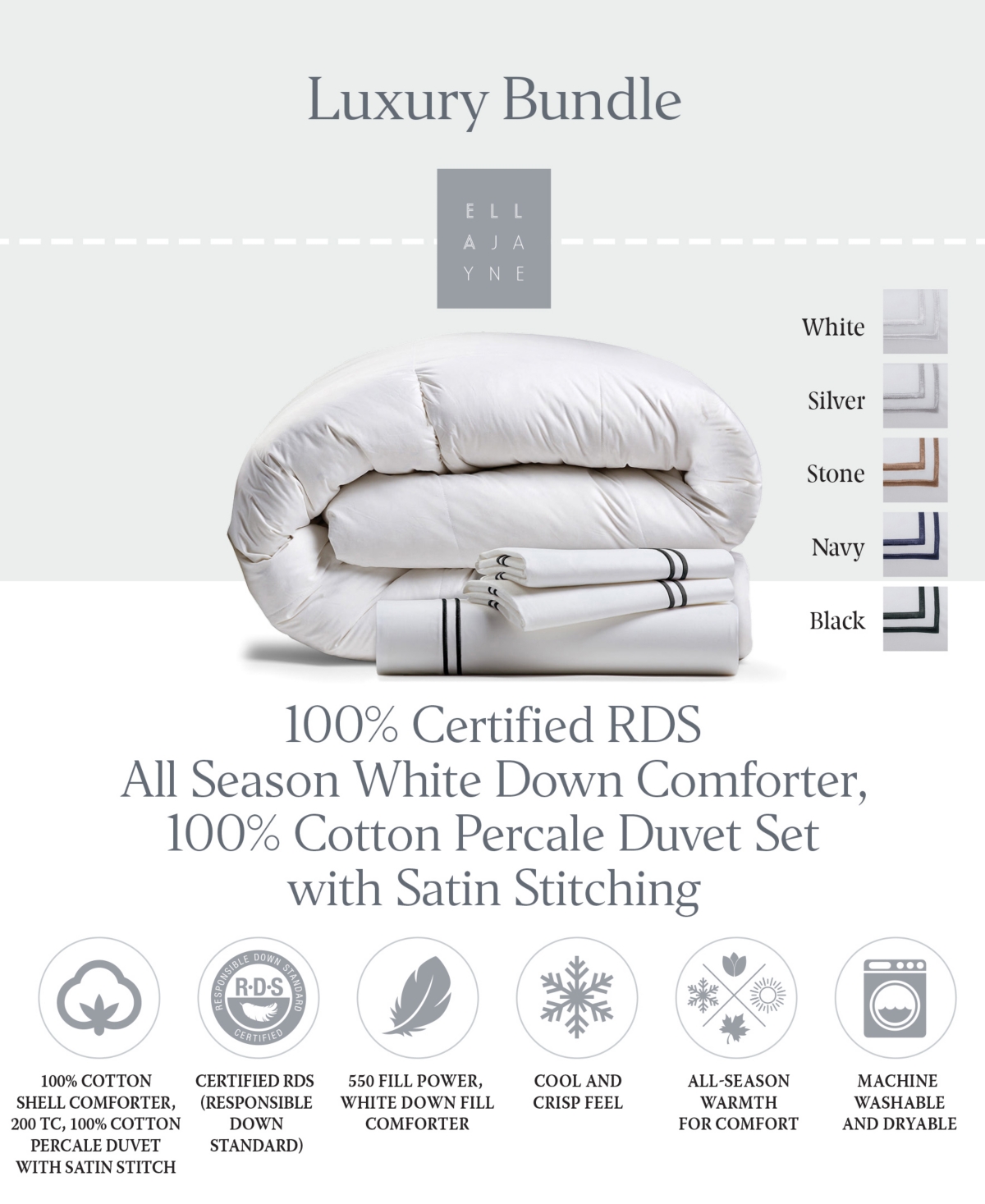 Ella Jayne Luxury 4 Piece Down Comforter with Duvet Cover Set