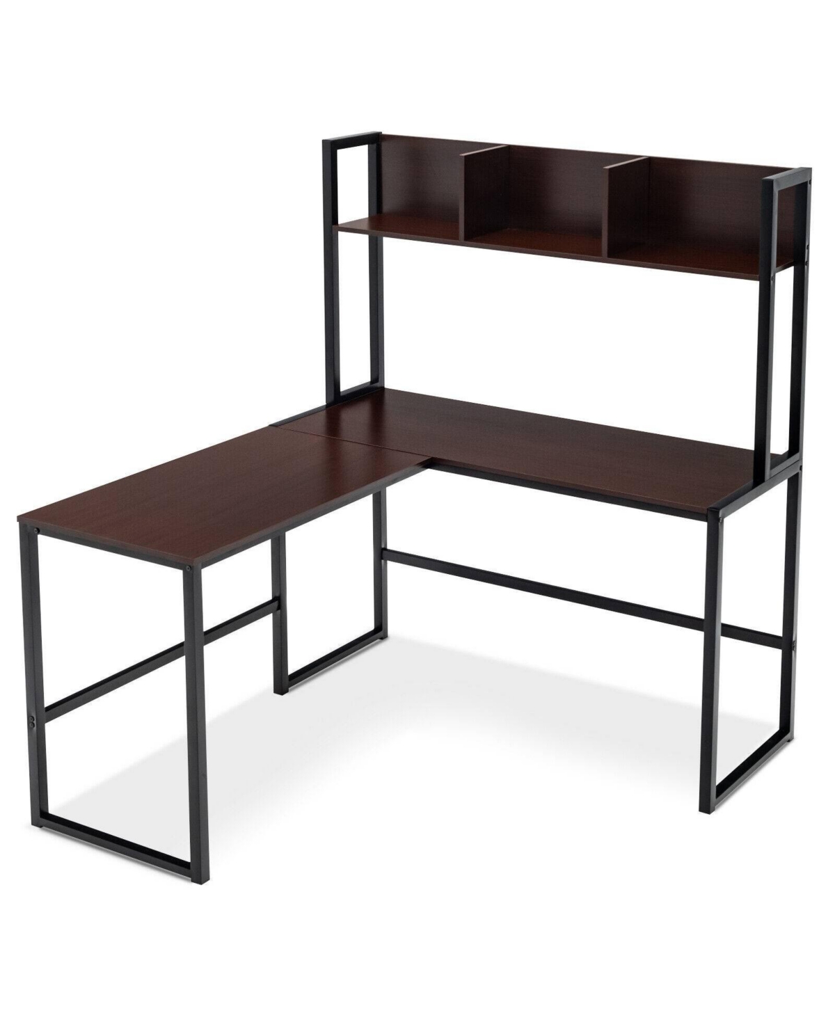 Slickblue Reversible L-shaped Corner Desk With Storage Bookshelf In Brown