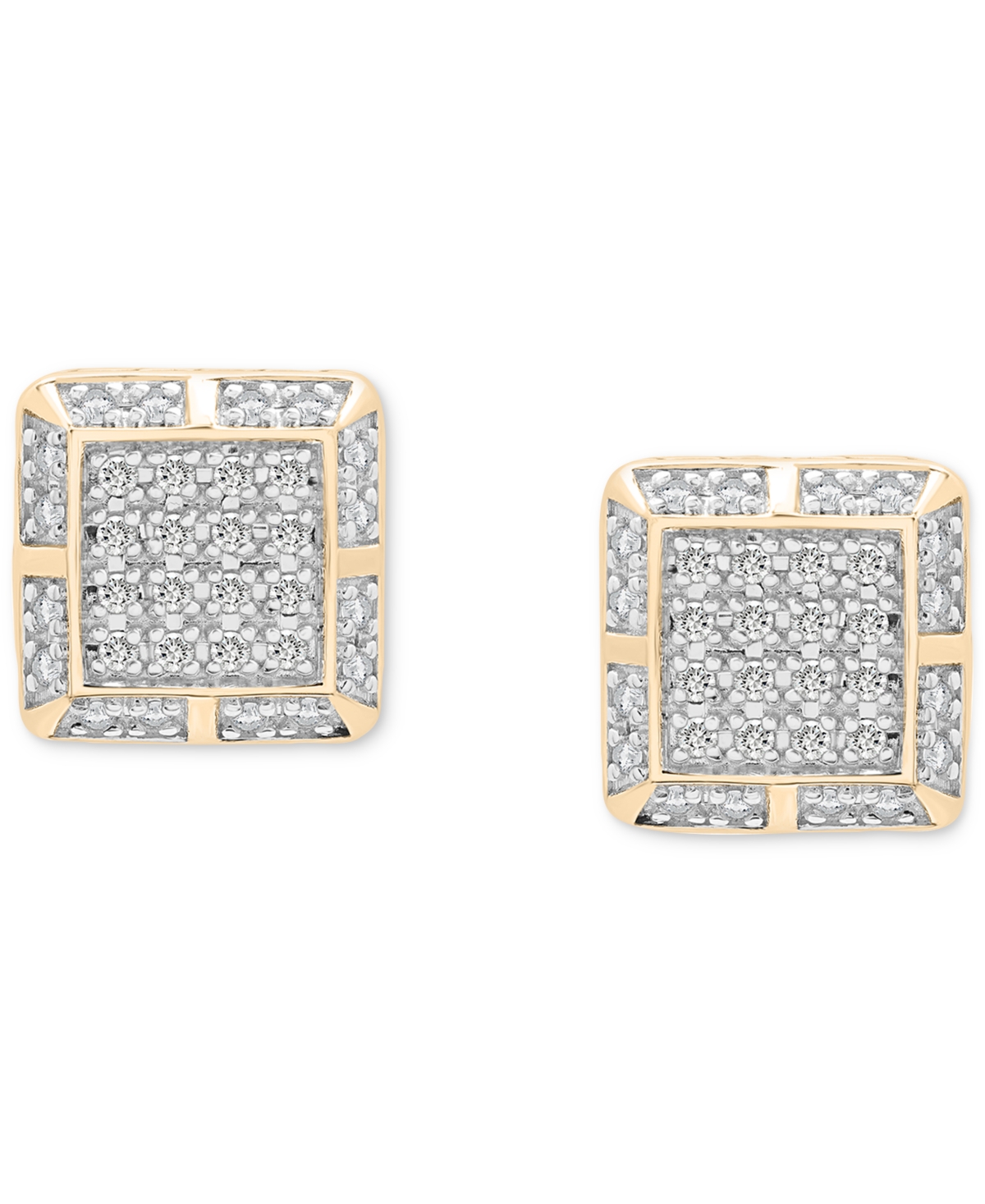 Men's Diamond Square Cluster Stud Earrings (1/3 ct. t.w.) in 14k Gold-Plated Sterling Silver