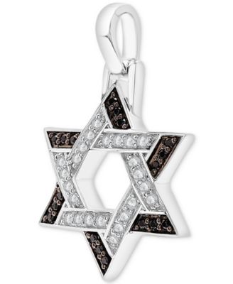 Men's Black & White Diamond Star of David Pendant (3/8 ct. t.w.) in 10k White Gold