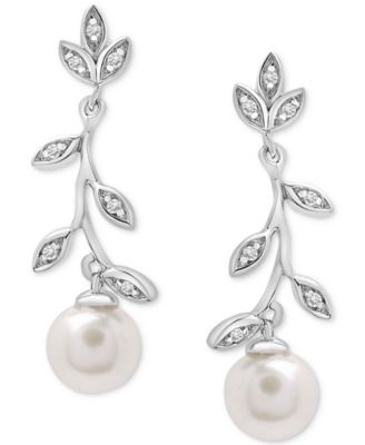 Macy's - Cultured Freshwater Pearl (5mm) & Diamond Accent Vine Drop Earrings in Sterling Silver