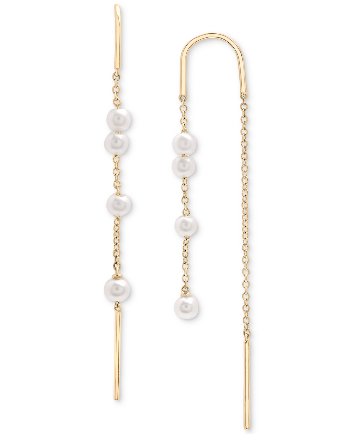 Macy's Cultured Freshwater Pearl (3mm) Pull-through Threader Earrings In 14k Gold In Yellow Gold