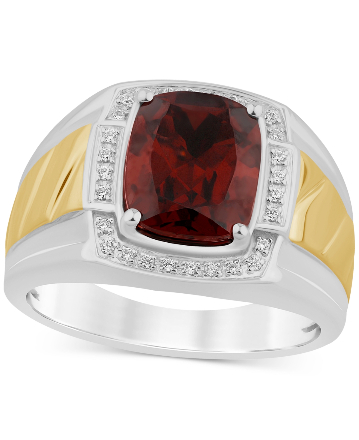 Men's Garnet (4-3/4 ct. t.w.) & Diamond (1/10 ct. t.w.) Halo Ring in Sterling Silver & 14k Gold-Plate - Garnet