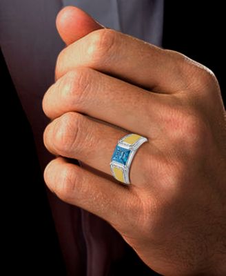 Men's London Blue Topaz (2-1/2 ct. t.w.) & Diamond (1/4 ct. t.w.) Ring in Sterling Silver & 14k Gold-Plate