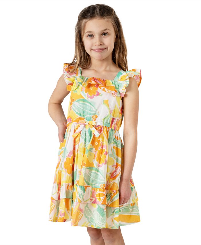 Rare Editions Little Girls Floral-Print Ruffled Dress - Macy's