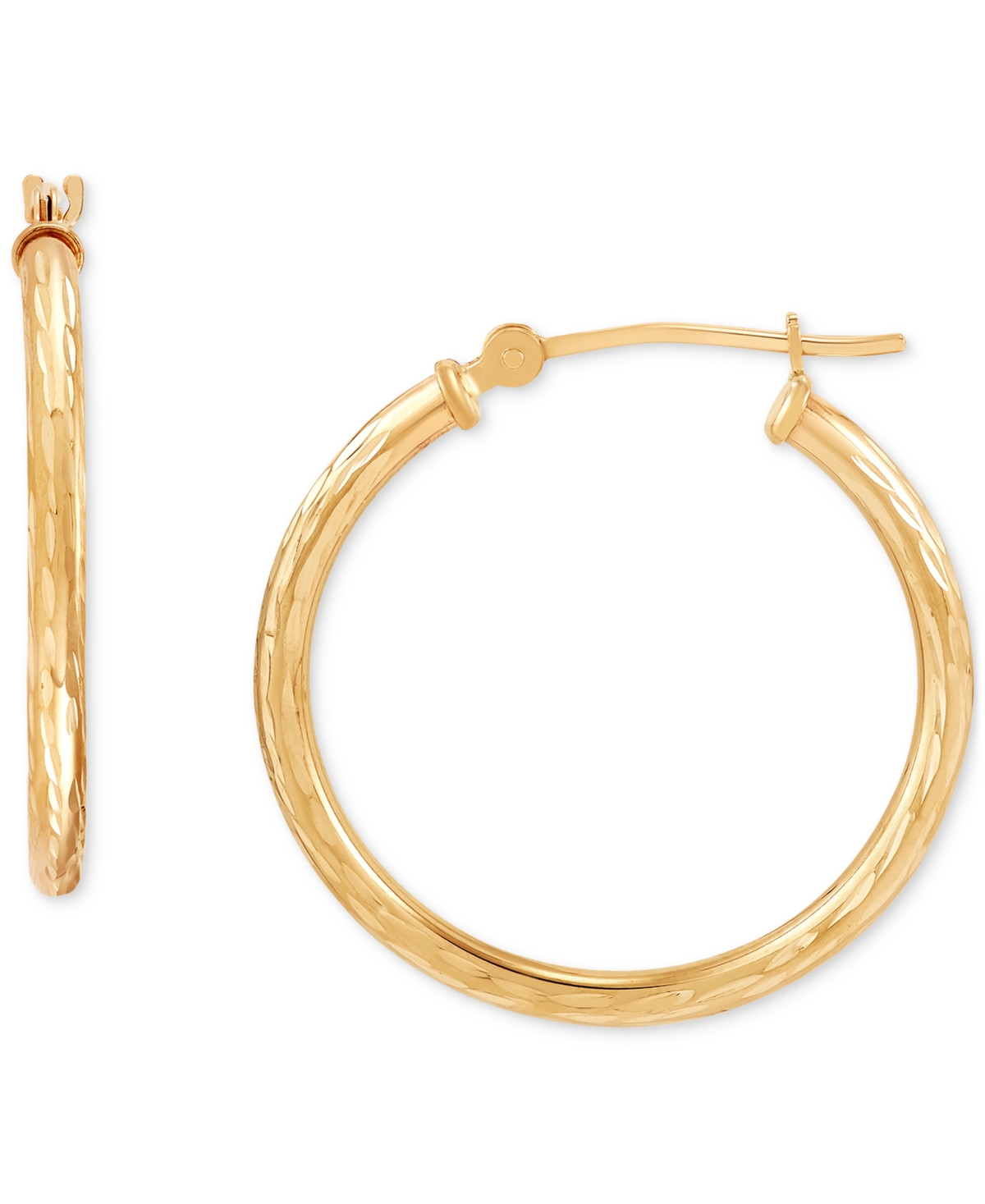 Macy's Polished Leaf Texture Small Hoop Earrings In 10k Gold, 1"