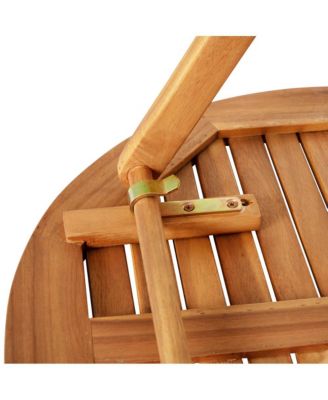 Stora Three Piece Solid Acacia Wood Folding Patio Bistro Set With Lightweight Round Table And Two Chairs