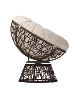 Papasan Style Woven Wicker Swivel Patio Chair With Removable All-Weather Cushion