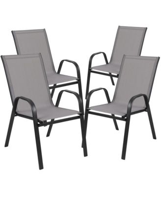 Five Piece Patio Table Set With Metal Table With Tempered Glass Top And 4 Flex Comfort Stacking Chairs