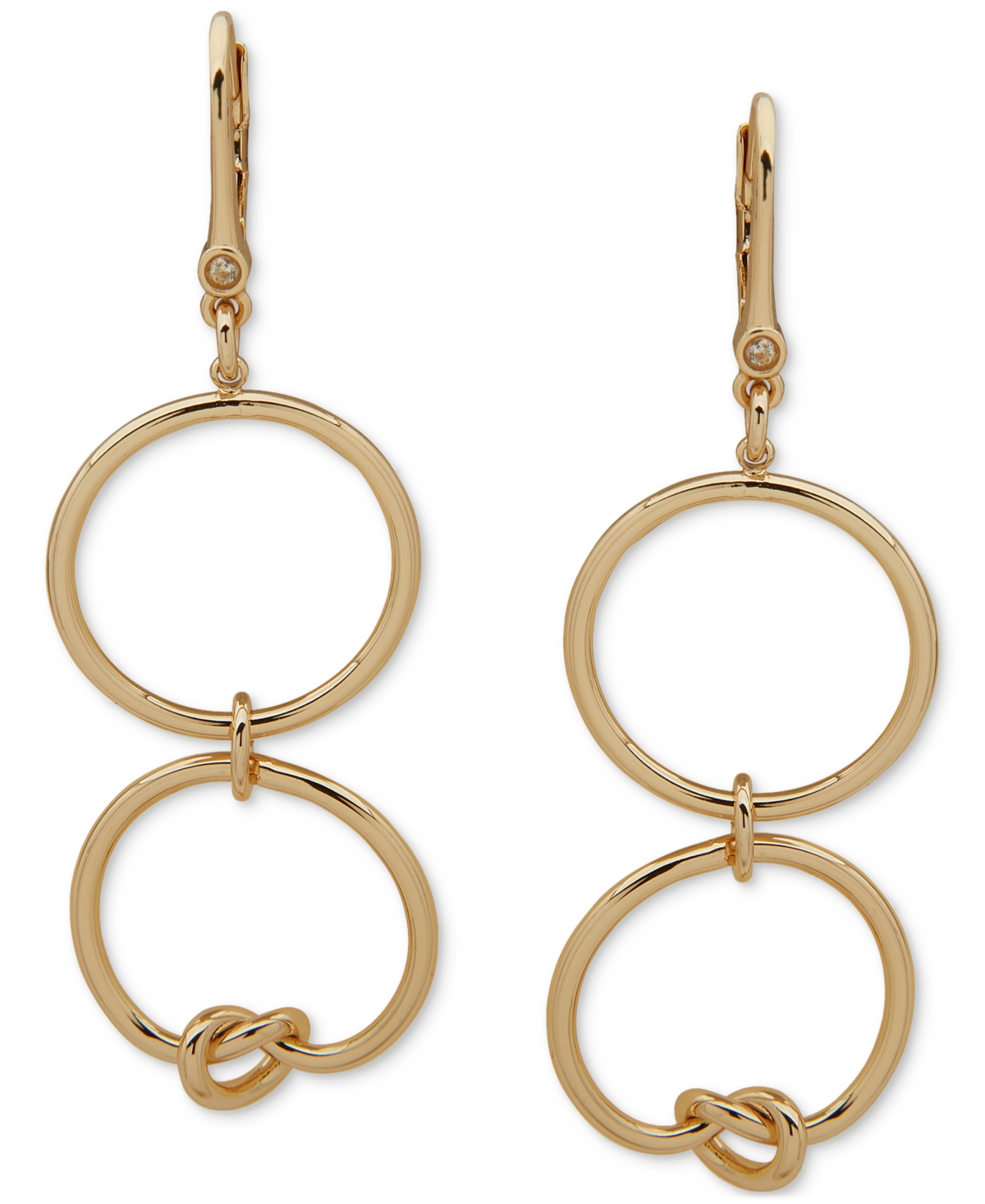 Gold-Tone Knotted Circle Double Drop Earrings - Gold