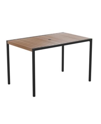 Chara 5 Piece Outdoor Synthetic Teak Poly Slat Table & Chairs Set - Steel Framed Table With Umbrella Hole & 4 Club Chairs