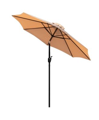 Outdoor Powder Coated Steel Dining Table With Faux Teak Poly Slat Top, 9' Patio Umbrella And Base