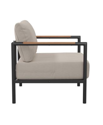 Eastport Outdoor Accent Chair With Removable Plush Fabric Cushions And Teak Accented Aluminum Frame