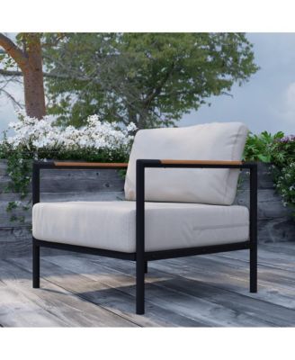 Eastport Outdoor Accent Chair With Removable Plush Fabric Cushions And Teak Accented Aluminum Frame