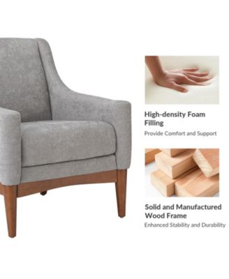 Fabric Recessed Arms Accent Chair with Solid Wood Legs for Living Room Bedroom