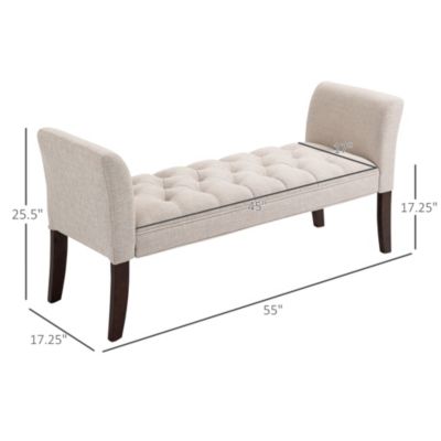 End of Bed Bench with Button Tufted Design, Dark