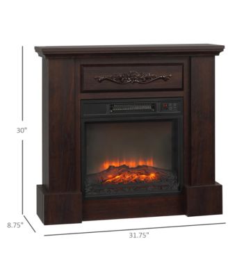 32" 1400W Electric Fireplace Mantel w/ Realistic LED Log Heater