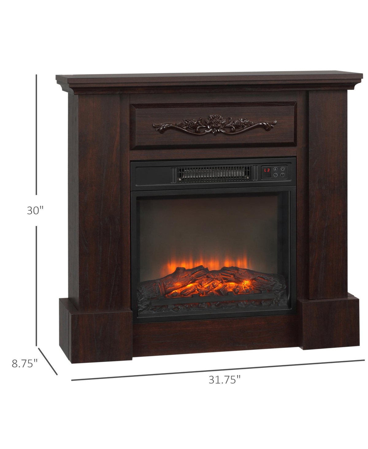 Homcom 32" 1400W Electric Fireplace Mantel with Realistic Led Log Heater, Brown