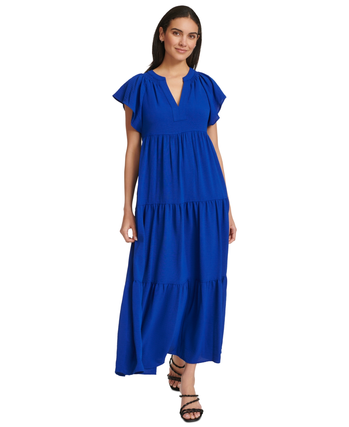 Shop Calvin Klein Women's Short-sleeve Tiered Maxi Dress In Ultramarine