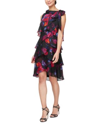 SL Fashions - Women's Sleeveless Ruffled-Chiffon A-Line Dress