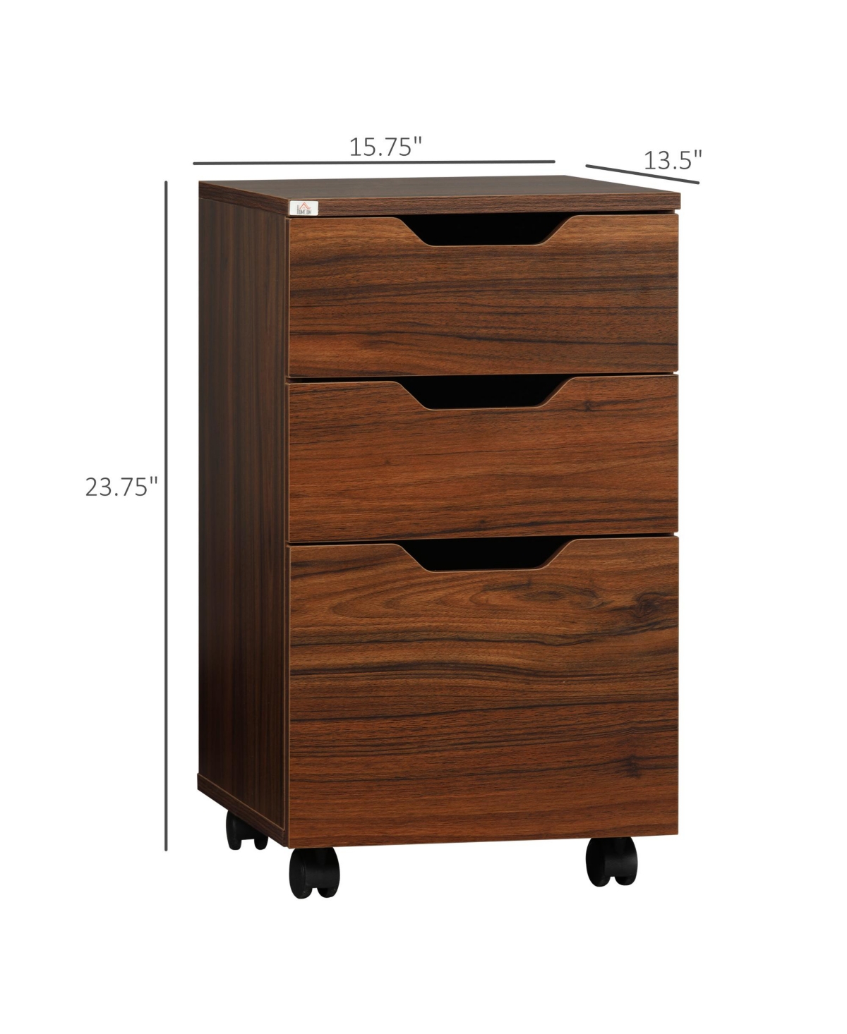 Homcom 3 Drawer Mobile File Cabinet, Rolling Printer Stand, Vertical Filing Cabinet,- Brown