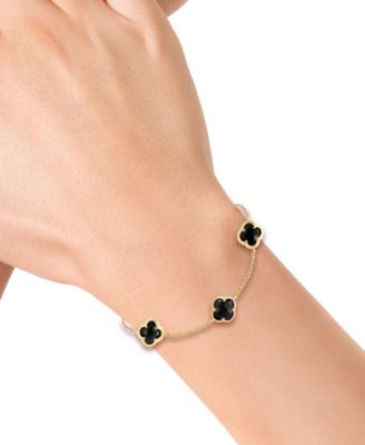 EFFY® Onyx Clover Station Chain Link Bracelet in 14k Gold