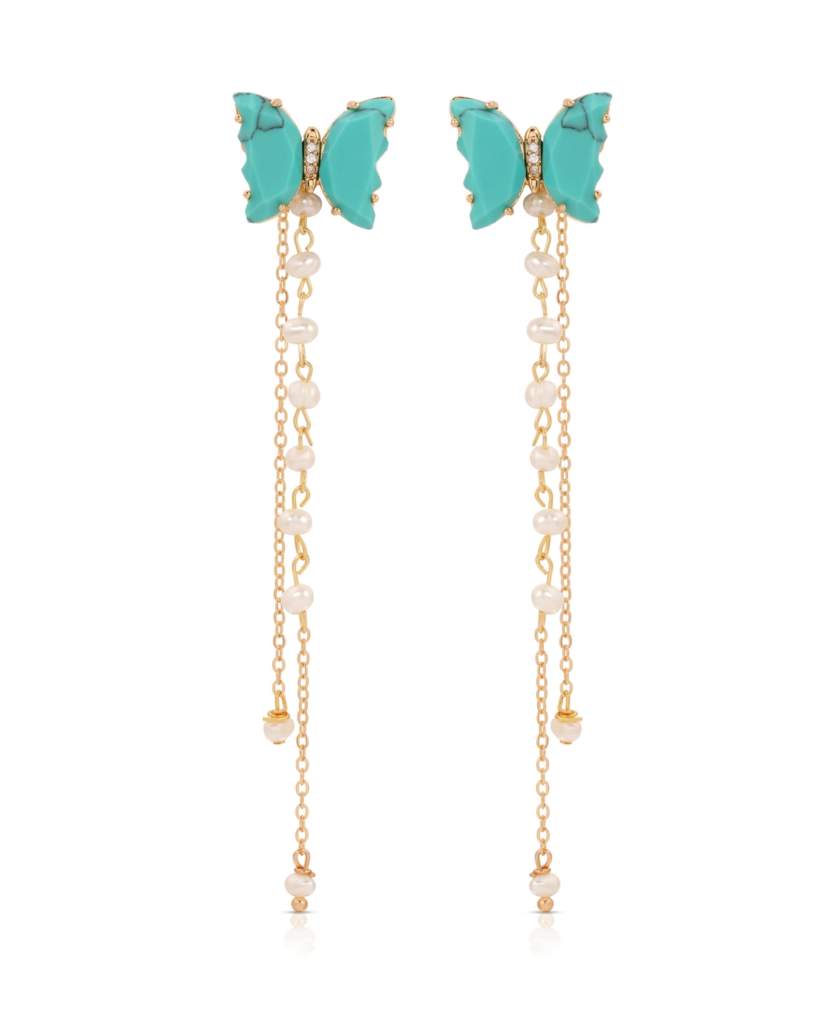 Turquoise Butterfly Freshwater Pearl Chain Dangle Earrings - Turquoise