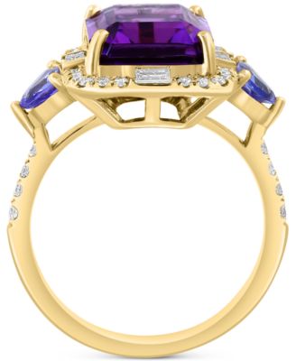 EFFY&reg; Amethyst (3-7/8 ct. t.w.), Tanzanite (1/2 ct. t.w.) & Diamond (3/8 ct. t.w.) Statement Ring in 14k Gold