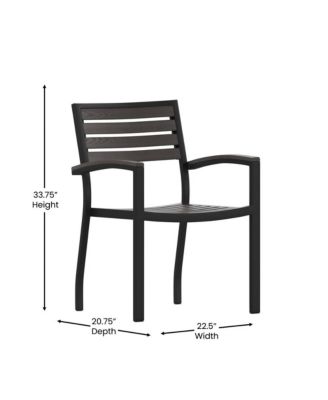 Set Of Two Aluminum Stacking Chairs With Faux Teak Slatted Back And Seat And Faux Teak Accented Arms